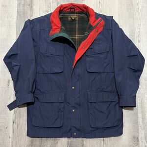 VTG Eddie Bauer Wool Lined Mountain Parka Navy Blue 4 Pocket Chore Mens Jacket